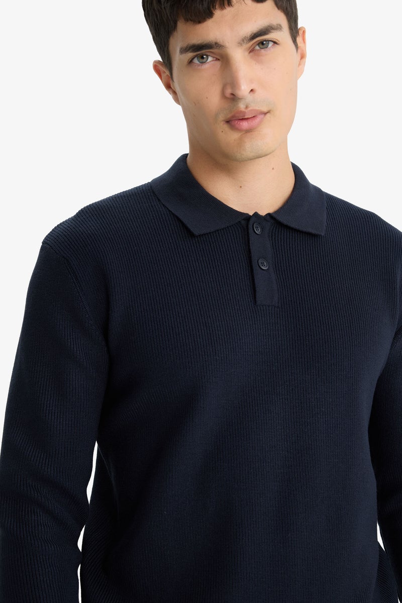DeFacto Blue Man Standard Fit Polo Collar Knitwear Pullover Casual - Image 4